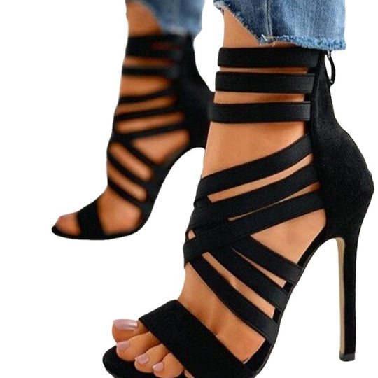 Damen Offene High-Heel Sandaletten mit elastischen Riemen EB
