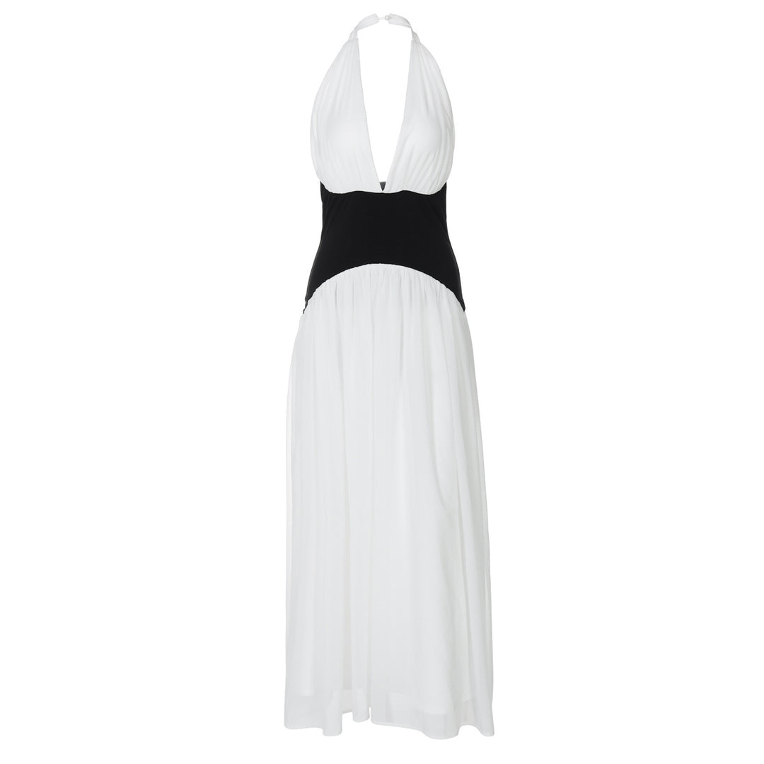 Damen Maxikleid mit tiefem V-Ausschnitt und elegantem Wickel-Design EB