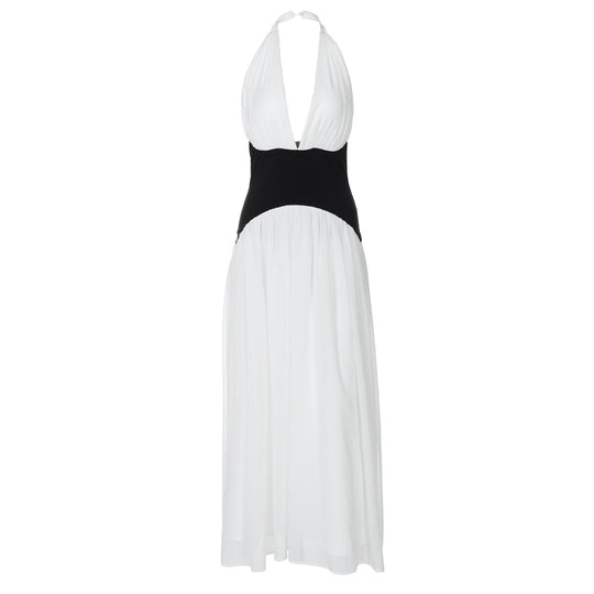 Damen Maxikleid mit tiefem V-Ausschnitt und elegantem Wickel-Design EB
