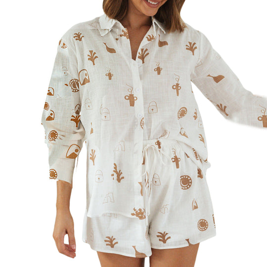 Damen luftiges Pyjama-Set mit kreativem Muster und elastischem Bund EB