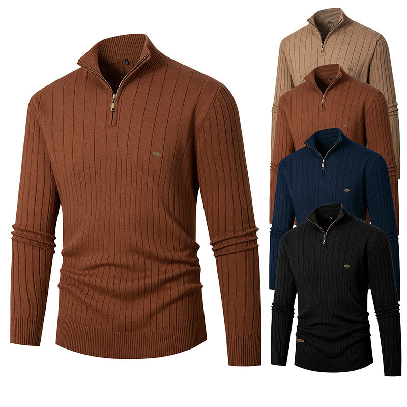 Herren Pullover mit modernem Reißverschluss und Rippenstruktur EB