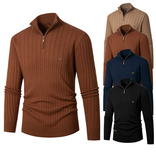 Herren Pullover mit modernem Reißverschluss und Rippenstruktur EB