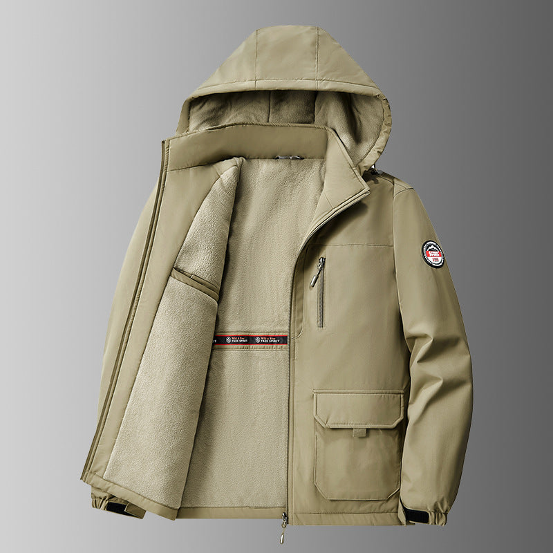 Herren nan gefütterte Softshell-Winterjacke mit Teddyfutter, verstellbarer Kapuze und multifunktionalen Taschen EB