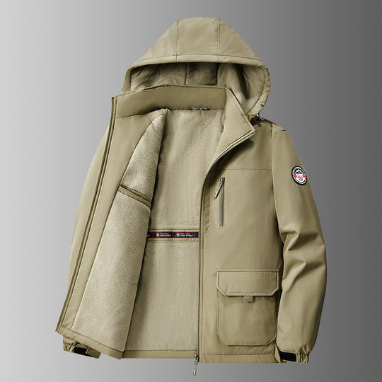 Herren nan gefütterte Softshell-Winterjacke mit Teddyfutter, verstellbarer Kapuze und multifunktionalen Taschen EB