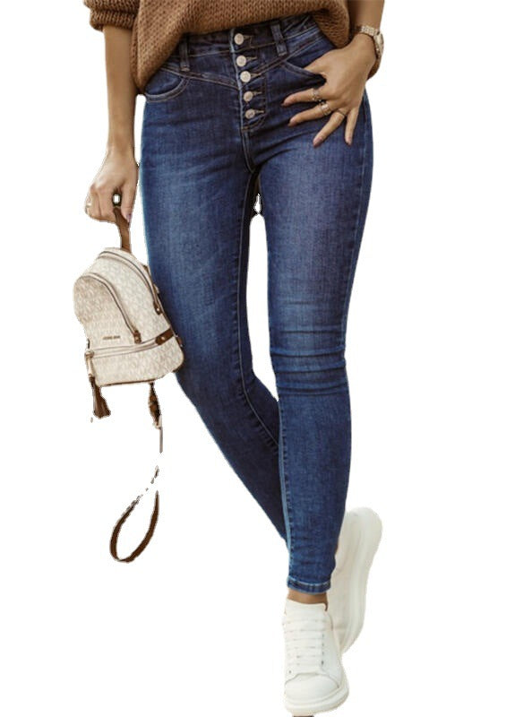 Damen High-Waist Jeans mit Knopfleiste und slim fit Schnitt EB