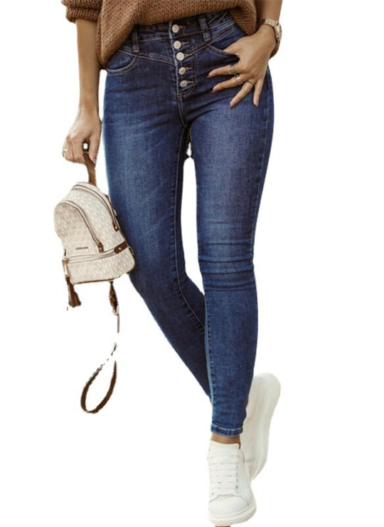 Damen High-Waist Jeans mit Knopfleiste und slim fit Schnitt EB