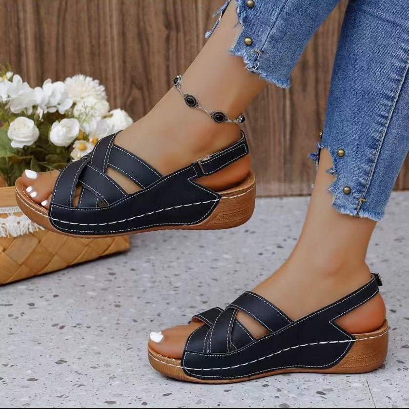 Damen Komfortable Wedge-Pantoletten mit verstellbaren Riemen EB