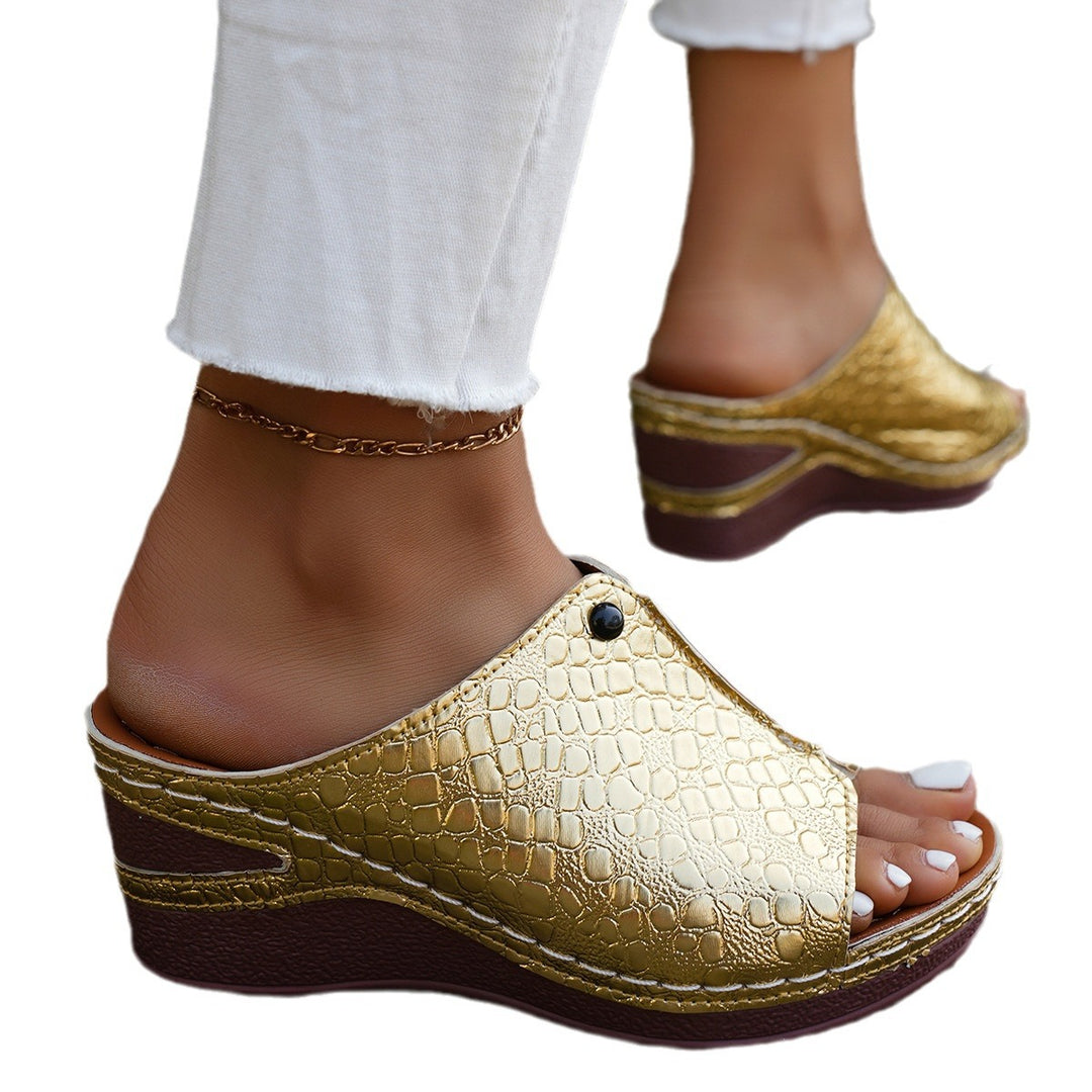 Damen Wedge-Pantoletten mit elegantem Krokodil-Look und komfortabler Sohle EB