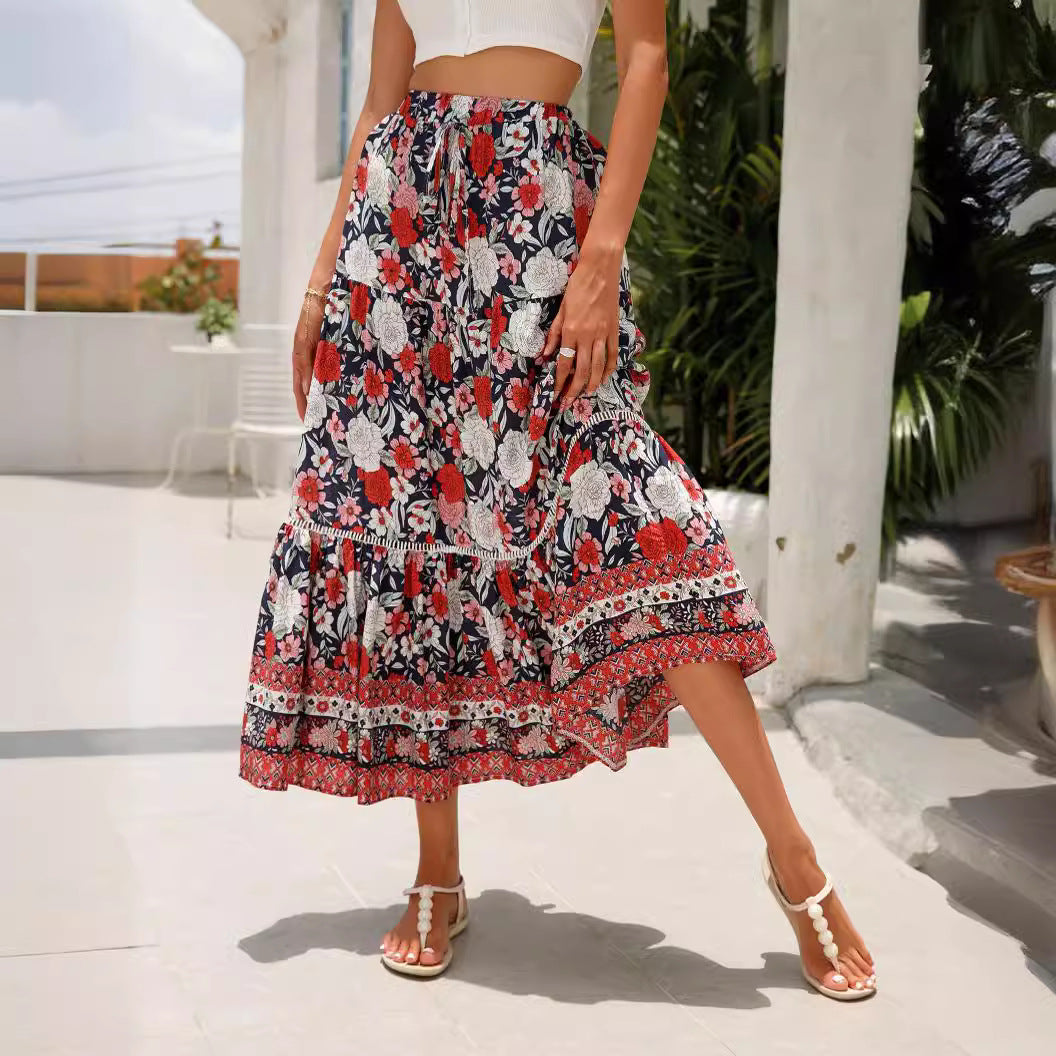 Damen Maxirock mit voluminösem Schnitt und floralem Design EB