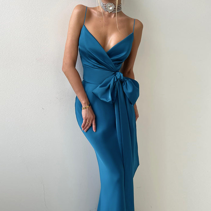 Damen elegantes Abendkleid mit Chiffon-Schleife EB