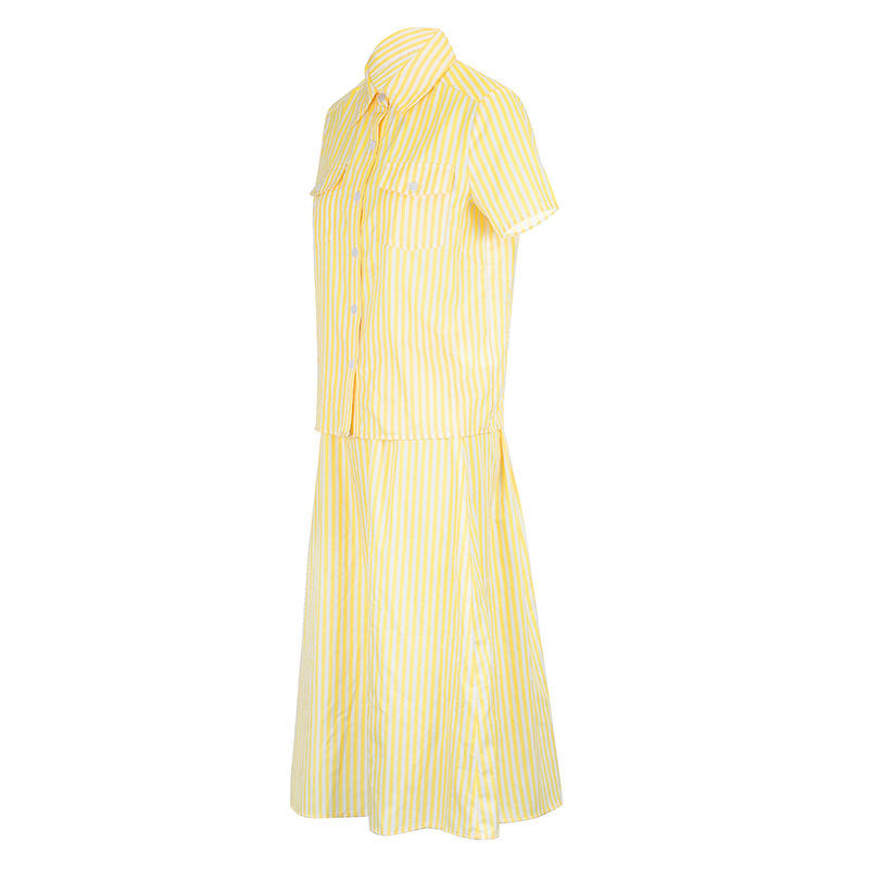 Damen Maxikleid mit trendigem Streifenmuster und eleganter Knopfleiste EB