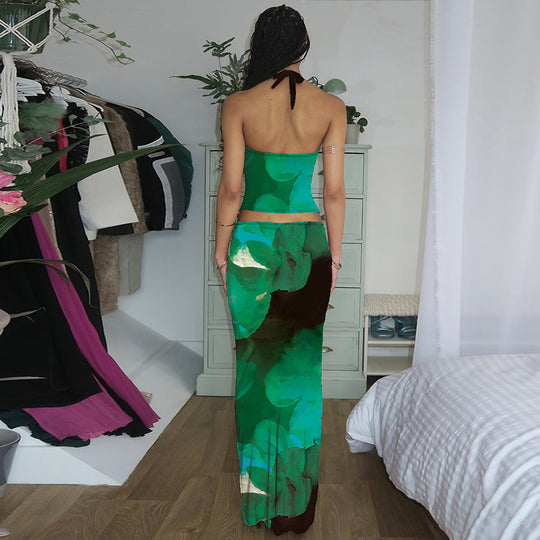Damen Elegantes Maxikleid mit verführerischem Halterneck EB