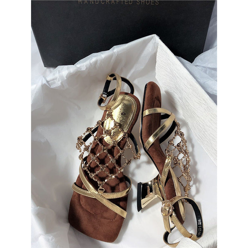 Damen elegante Sandalen mit dekorativem Strassbesatz EB