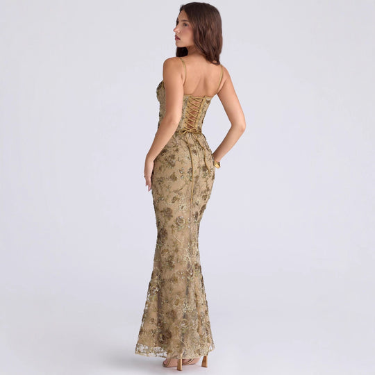Damen nan besticktes Corsagenabendkleid mit transparenter Spitze und figurbetonter Silhouette EB