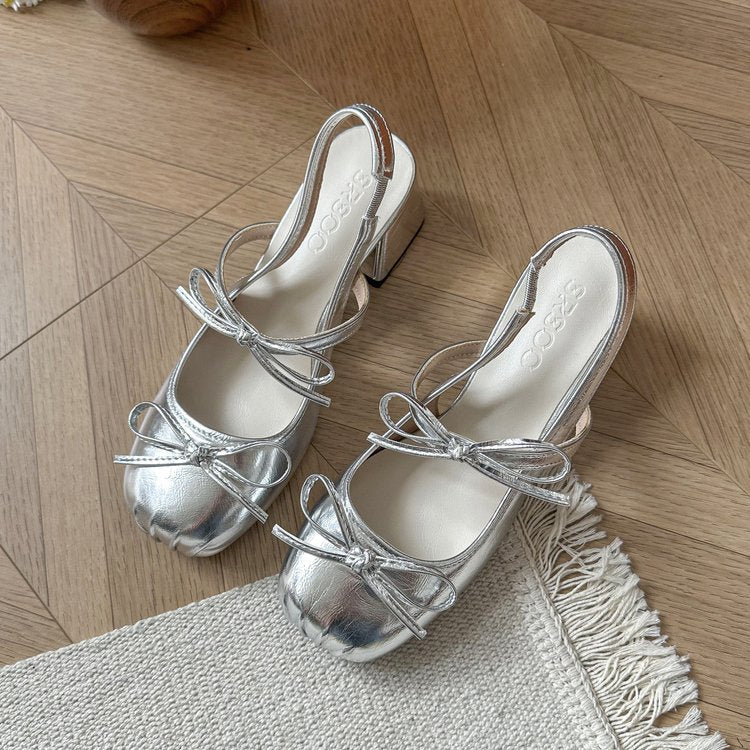 Damen elegante Slingback-Pumps mit modischem Schleifendetail und komfortablem Blockabsatz EB
