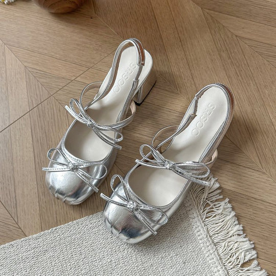 Damen elegante Slingback-Pumps mit modischem Schleifendetail und komfortablem Blockabsatz EB