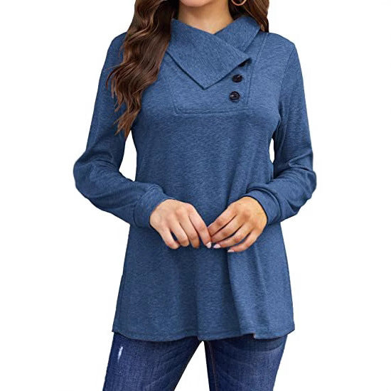 Damen Lässiges Oberteil mit asymmetrischem Kragen und Knopfdetail EB