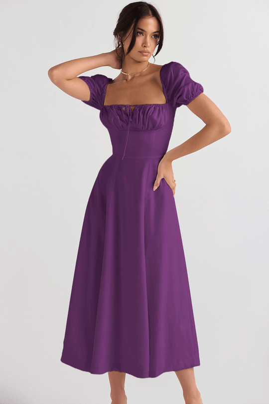 Damen Midi-Kleid mit gerafftem Oberkörper und ausgestelltem Rock EB