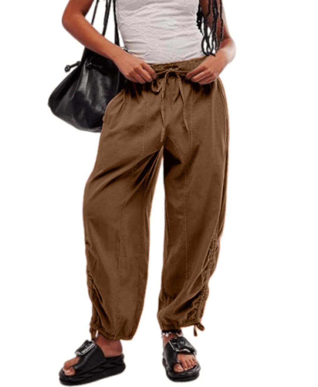 Damen Bequeme Freizeithose mit Bund und dekorativen Schnürdetails EB