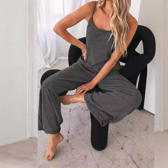 Damen Lässiger Jumpsuit mit weit geschnittenem Bein und praktischen Taschen EB
