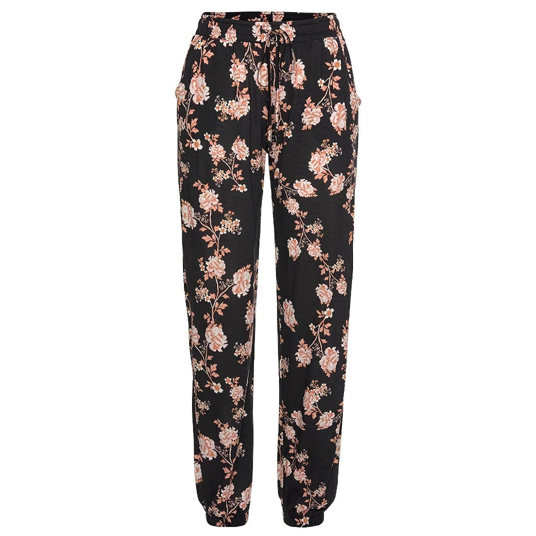 Damen elegante Freizeit-Hose mit floralem Muster und elastischem Bund EB