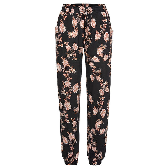Damen elegante Freizeit-Hose mit floralem Muster und elastischem Bund EB