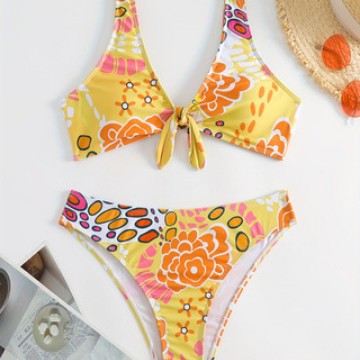 Damen Crop-Bikini mit floralem Knötchen-Design EB