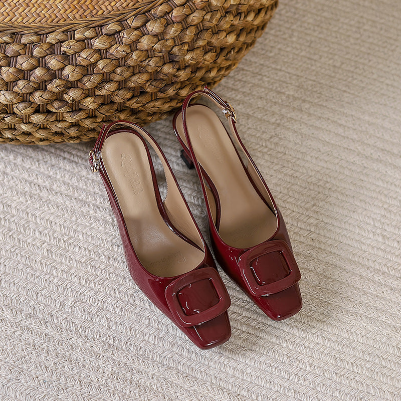 Damen Slingback-Pumps mit quadratischer Schuhspitze und modischem Riemendesign EB