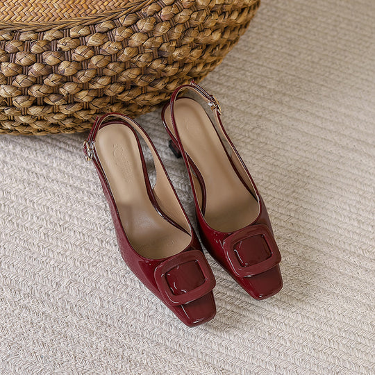 Damen Slingback-Pumps mit quadratischer Schuhspitze und modischem Riemendesign EB