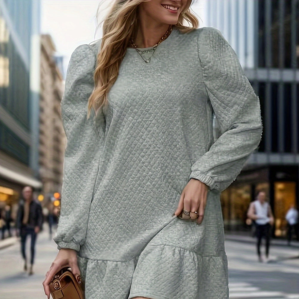 Damen lässiges Sweatkleid mit Puffärmeln und Volantdetails EB
