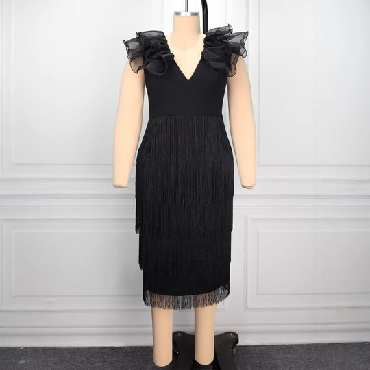 Damen figurbetontes Kleid mit Rüschendetails EB