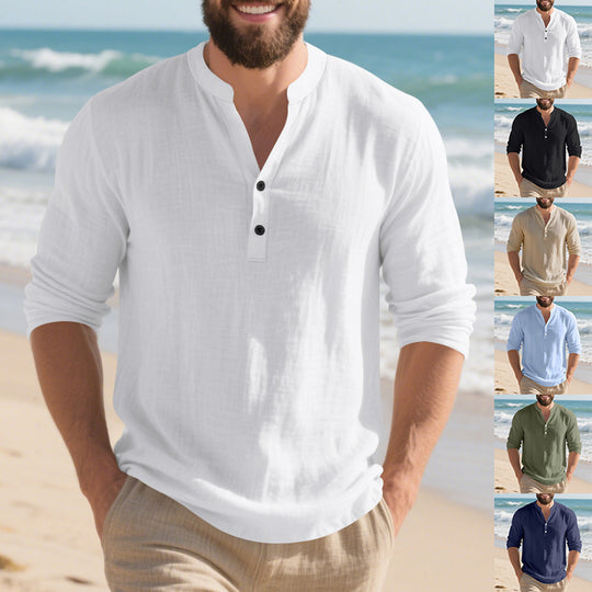 Herren Langarmshirt mit modischem Stehkragen und eleganten Knopfdetails EB