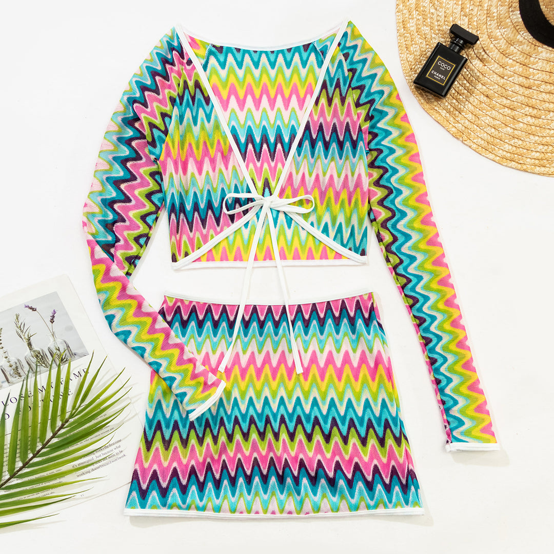 Damen Bunt gemustertes Crop-Top und Rock-Set EB