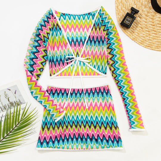 Damen Bunt gemustertes Crop-Top und Rock-Set EB