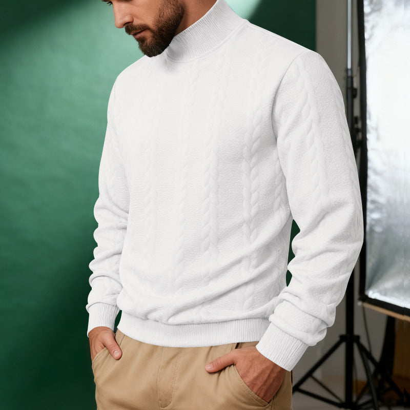 Herren nan Strickpullover mit Stehkragen, Zopfmuster, weichem Rippbündchen und Regular Fit EB