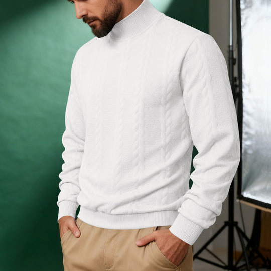 Herren nan Strickpullover mit Stehkragen, Zopfmuster, weichem Rippbündchen und Regular Fit EB