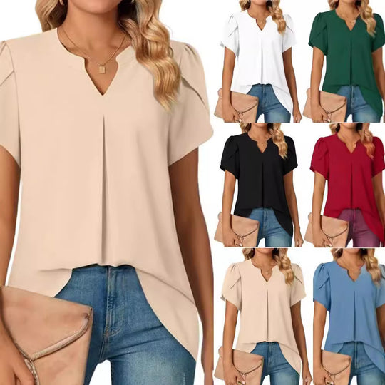 Damen Elegante Bluse mit V-Ausschnitt und Puffärmeln EB