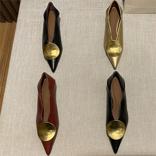 Damen spitze Ballerinas mit dekorativem Metallic-Detail EB