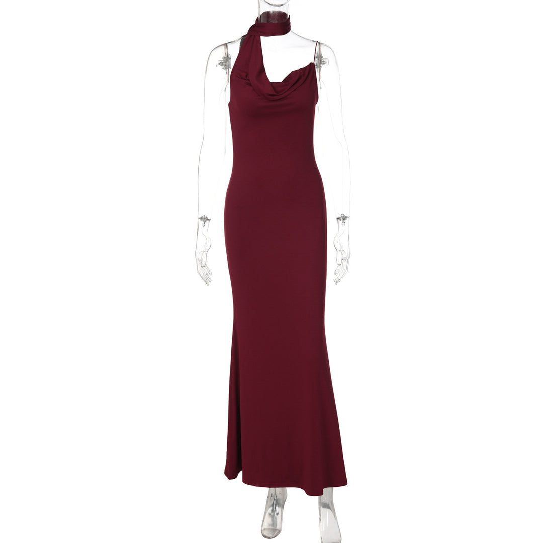 Damen Elegantes Maxikleid mit asymmetrischem Halterneck EB