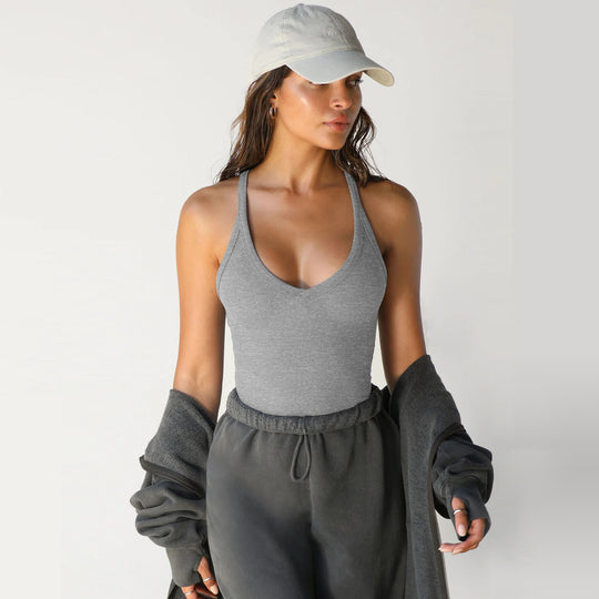 Damen Sportliches Tanktop mit V-Ausschnitt und figurbetonter Passform EB