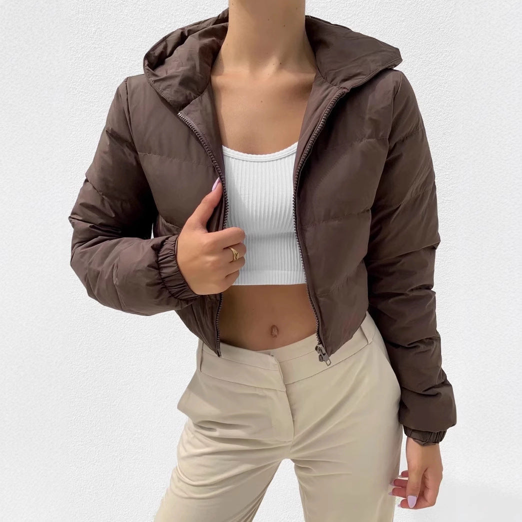 Damen gesteppte Übergangsjacke mit Kapuze und praktischem Reißverschluss EB