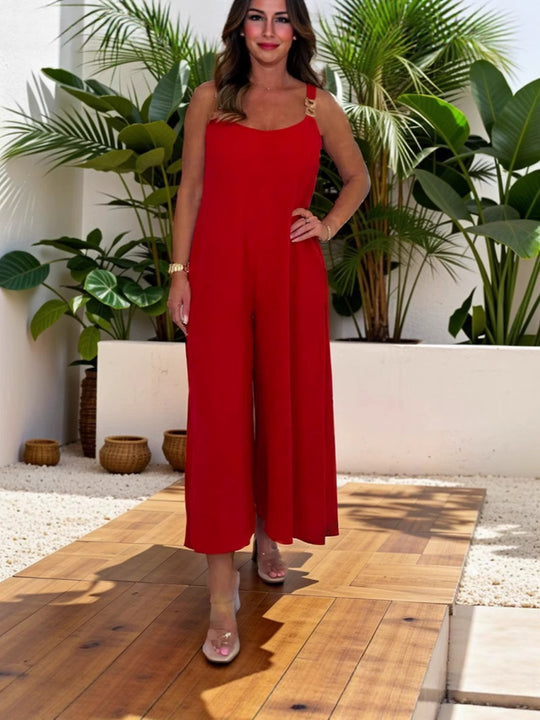 Damen Jumpsuit mit weiten Beinen und eleganten Trägern EB