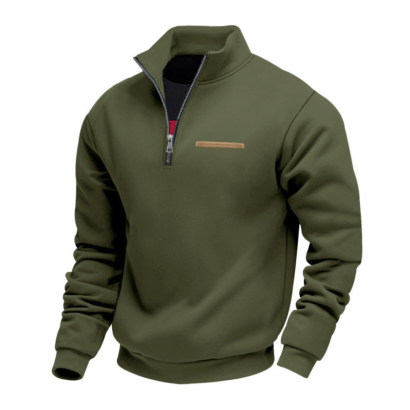 Herren nan wattierter Halbzip Sweatpullover mit Stehkragen und Brusttasche EB