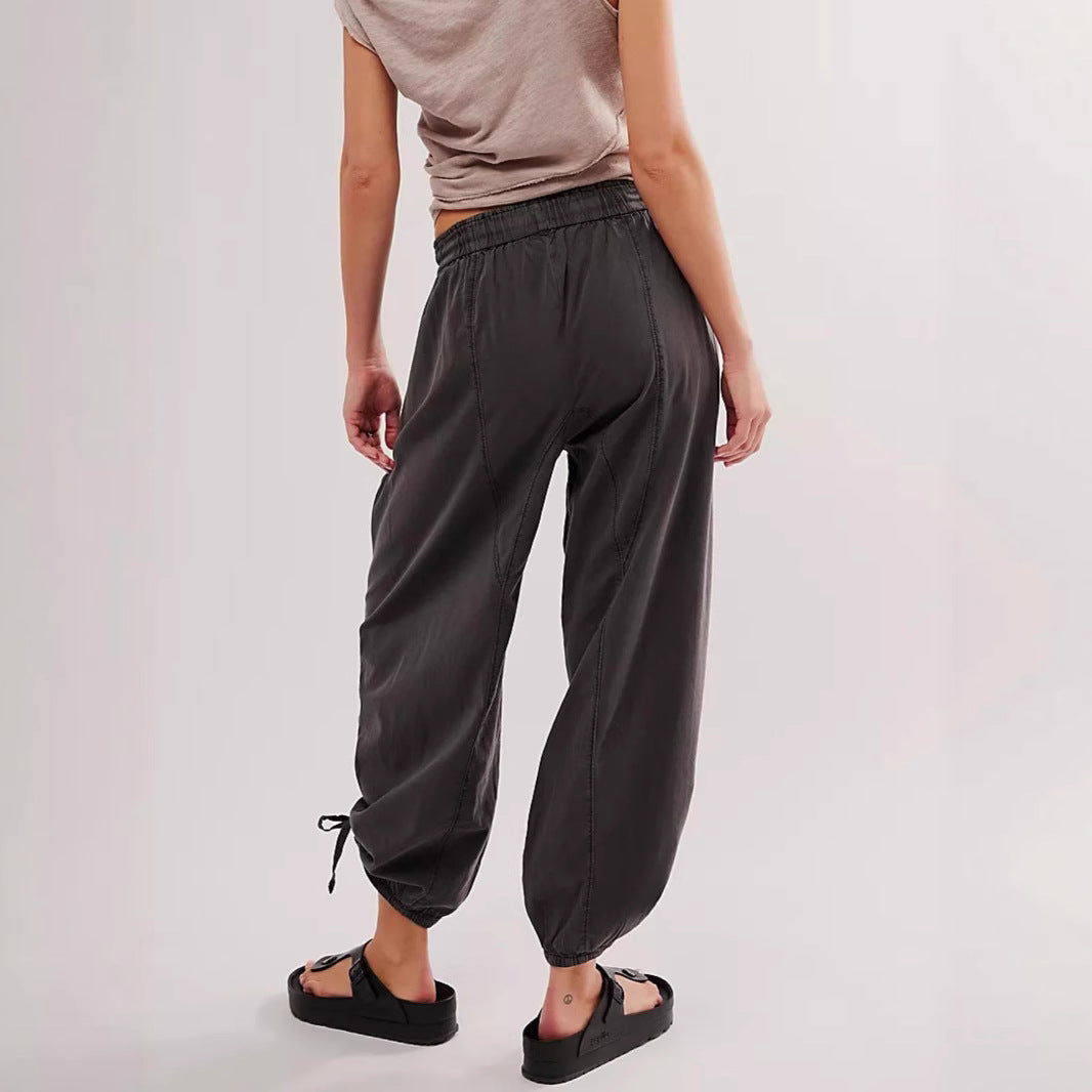 Damen Bequeme Freizeithose mit Bund und dekorativen Schnürdetails EB