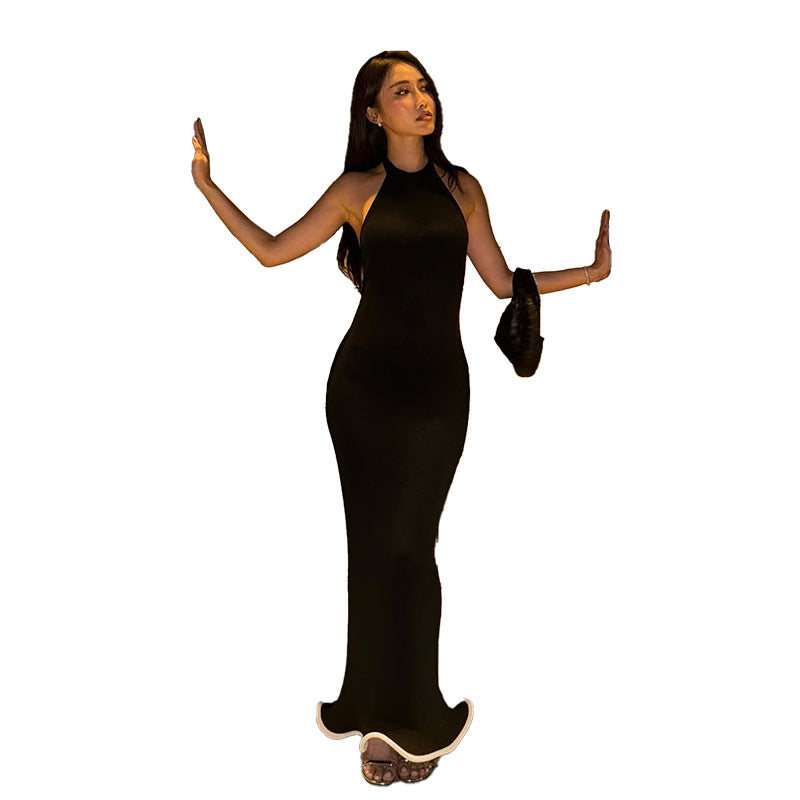 Damen figurbetontes Maxikleid mit asymmetrischem Ausschnitt und elegantem Schlitz EB