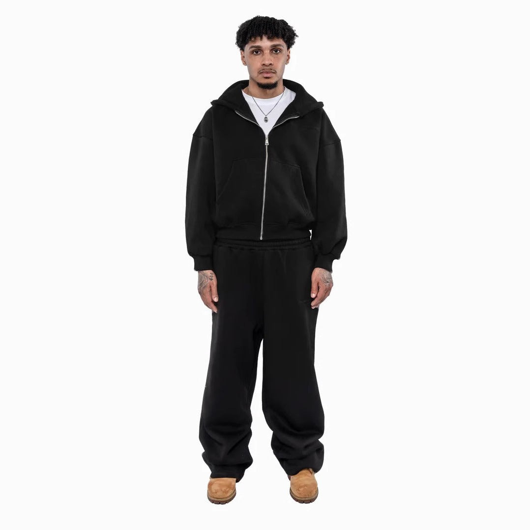 Herren nan lässiges Reißverschluss-Hoodie- und Palazzohose-Set mit dropped-shoulder Silhouette EB