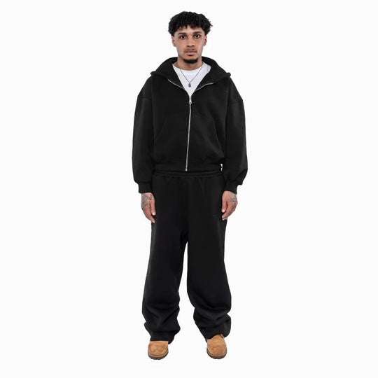 Herren nan lässiges Reißverschluss-Hoodie- und Palazzohose-Set mit dropped-shoulder Silhouette EB