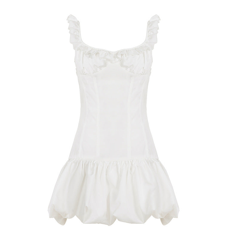 Damen verspieltes Babydoll-Kleid mit Rüschendetails und schwingendem Saum EB