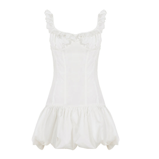 Damen verspieltes Babydoll-Kleid mit Rüschendetails und schwingendem Saum EB