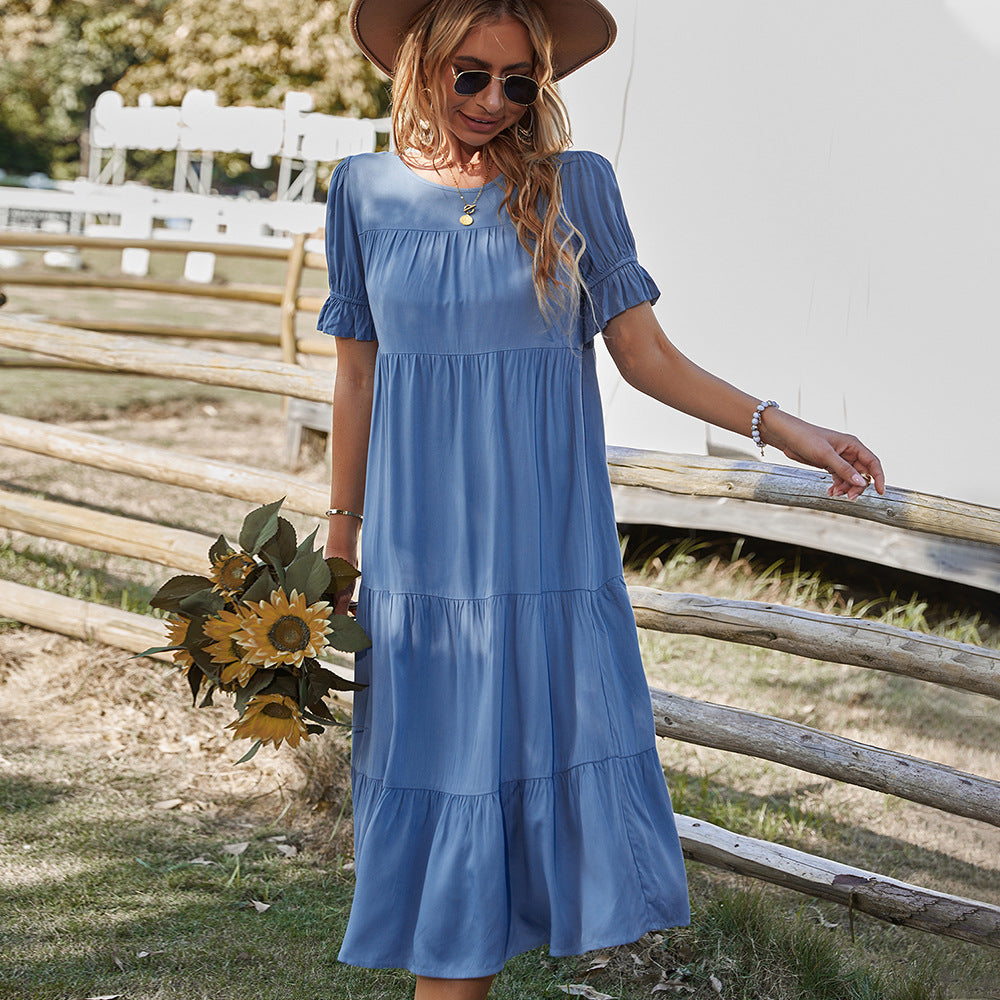 Damen Midikleid mit Rüschendetails und fließendem Schnitt EB